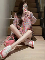 Autumn Rainbow Color Knitted Sweater Women Fashion Tassel