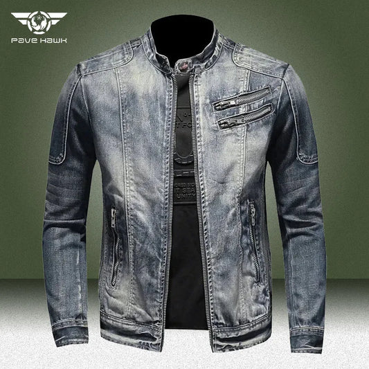 Military Denim Jacket Men Spring Autumn Motorcycle Slim Fit Cowboy Jackets