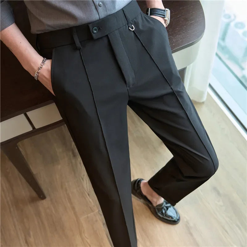 Men Suit Pants Trousers Spring Elastic Waist Solid Slim Fit Dress Pants