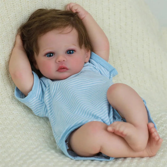 45cm Lifelike Baby Dolls Alive Reborn Babies Like Real Silicone Vinyl Full Body Boy Realistic Newborn Rooted Hair Doll Gifts