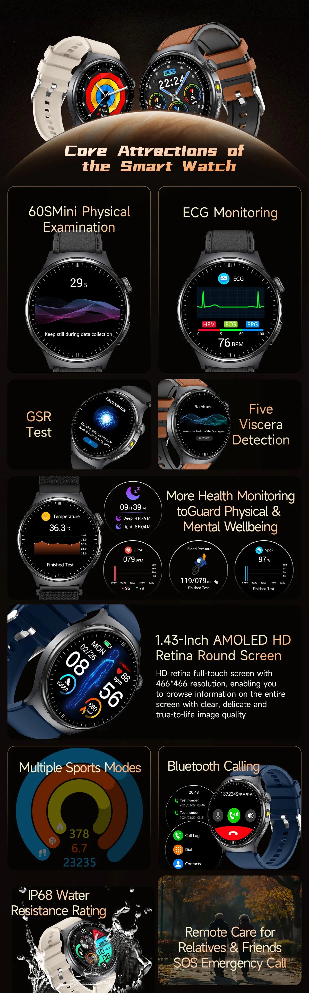 New Upgraded Health Monitoring Uric Acid Blood Pressure Blood Oxygen Heart Health Check Smart Watch ECG smart watches Man 2025