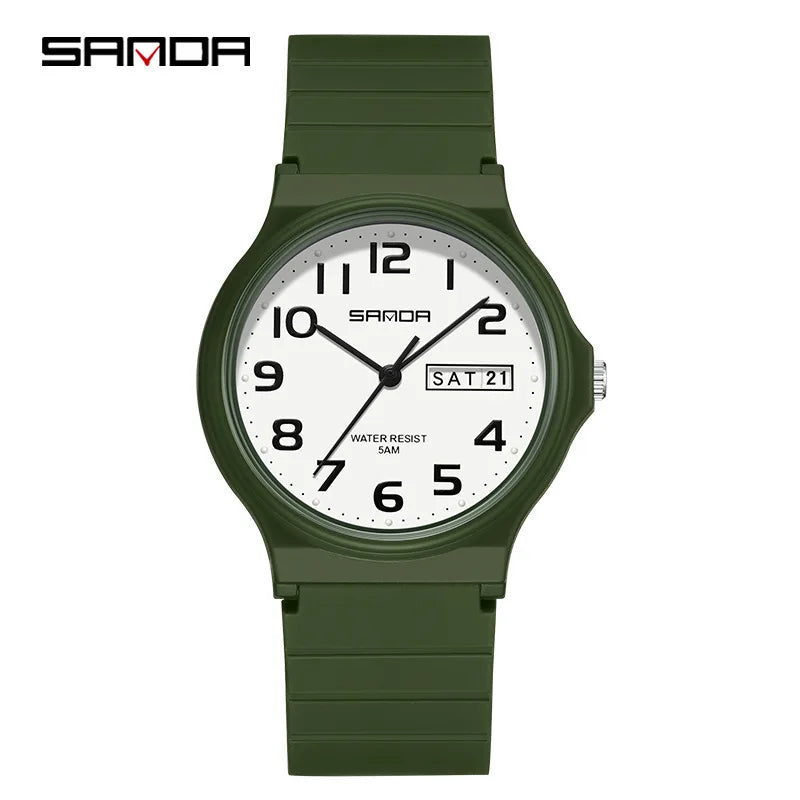 SANDA 9072 Quartz Watch Calendar Light  Weight Minimalism Ladies Women Wristwatches Simple Black Waterproof Watch Clock Reloj