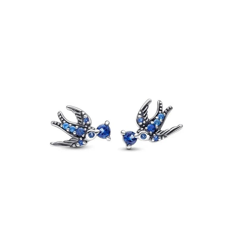 New 925 Silver Earring Shaped Circle Pearls Drop Earring Sparkling Bow Stud Earrings PandKK Original For Women Gift Fine Jewelry