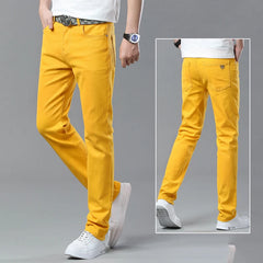 Korean Casual Red Yellow Pink Youth Party Hip Hop Men's Straight Jeans