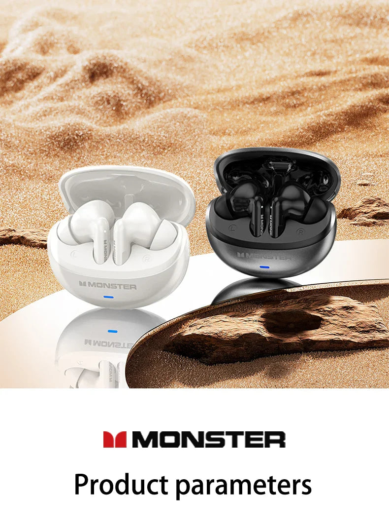 Monster MQT39 Wireless Bluetooth 6.0 Earphones TWS Hifi Stereo Headphones Noise Reduction Gaming Earbuds Sports Headset With Mic