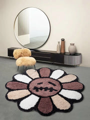 Smiling Face Tufted Rug Flower Art Rug for Bedroom Living Room Retro Rainbow Fluffy