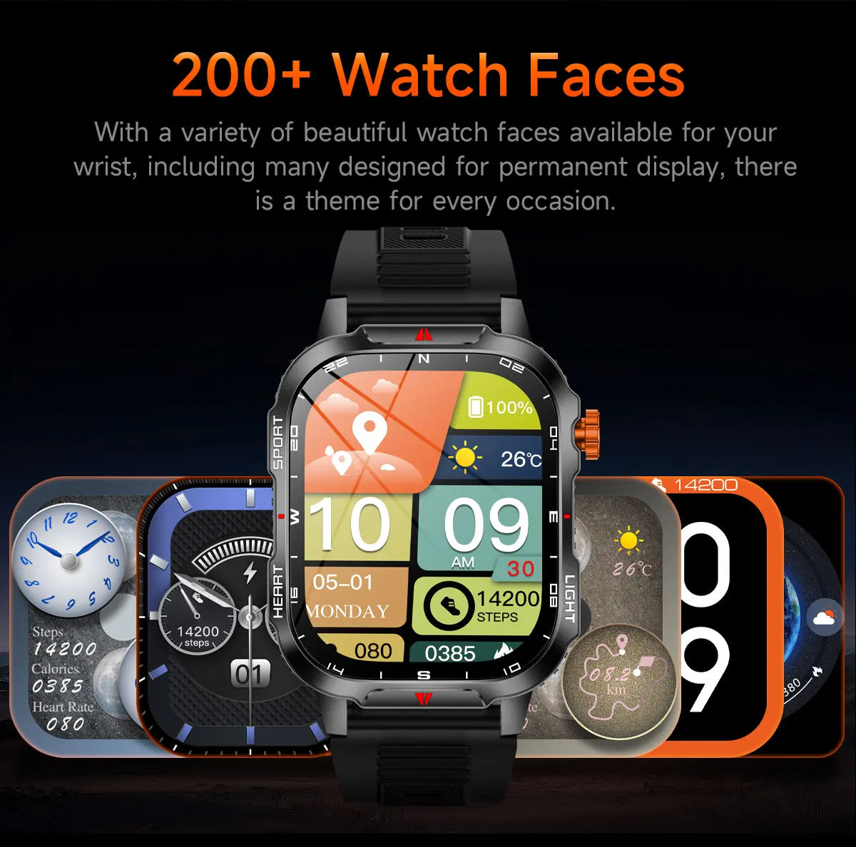 New Global Smartwatch 2.01 Inch 1100mAh Large Battery LED Light Compass Men Outdoor Sport Watch Voice Assistant Wireless Call