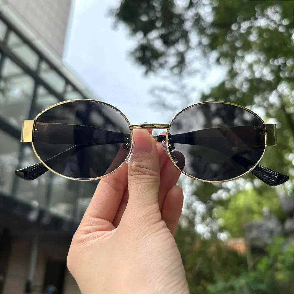 Luxury unisex metal sunglasses, oval-shaped, fashionable, UV400 protection, elegant tints for men and women Glasses Googles