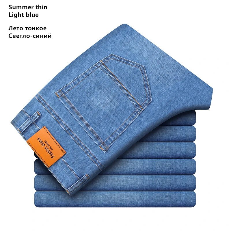 Straight Loose Lightweight Stretch Jeans Classic Style Business