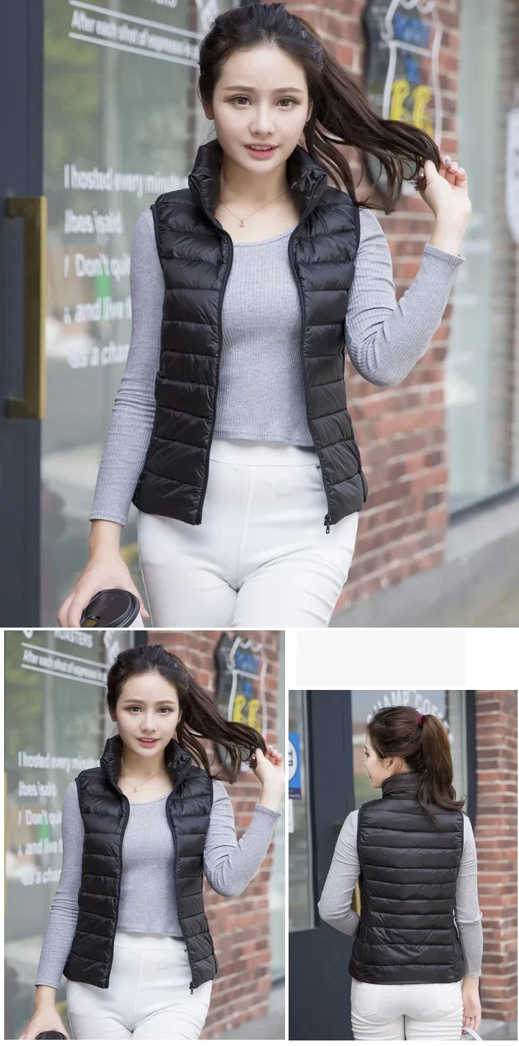 Down Jacket Women Sleeveless Ultra Light Down Vests Slim Jacket Girl Gilet Lightweight