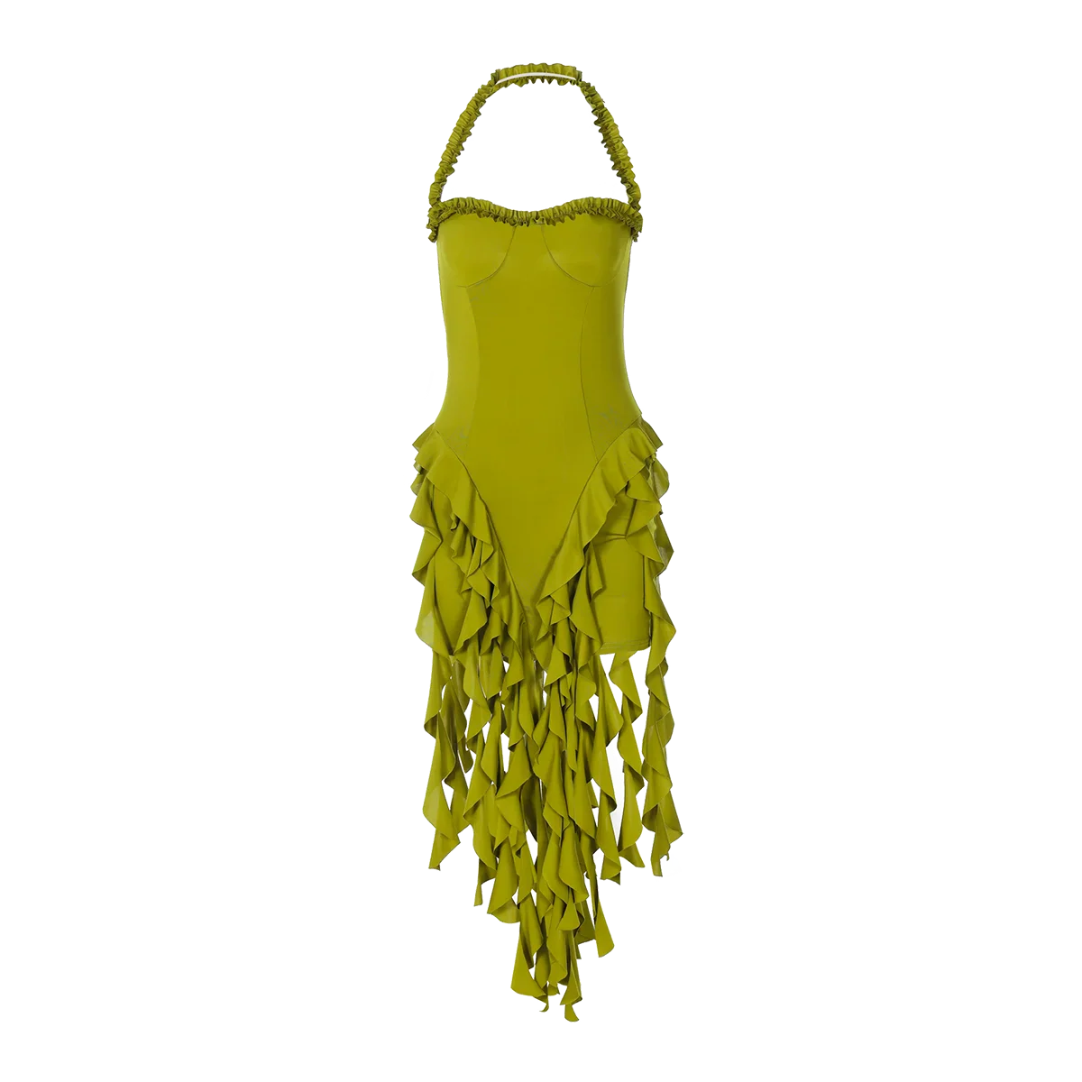 Hugcitar Elegant Halter Solid Ruffles Backless Taseel Sexy Slim Mini Dress Spring Women Cute Outfits Birthday Party Vacation