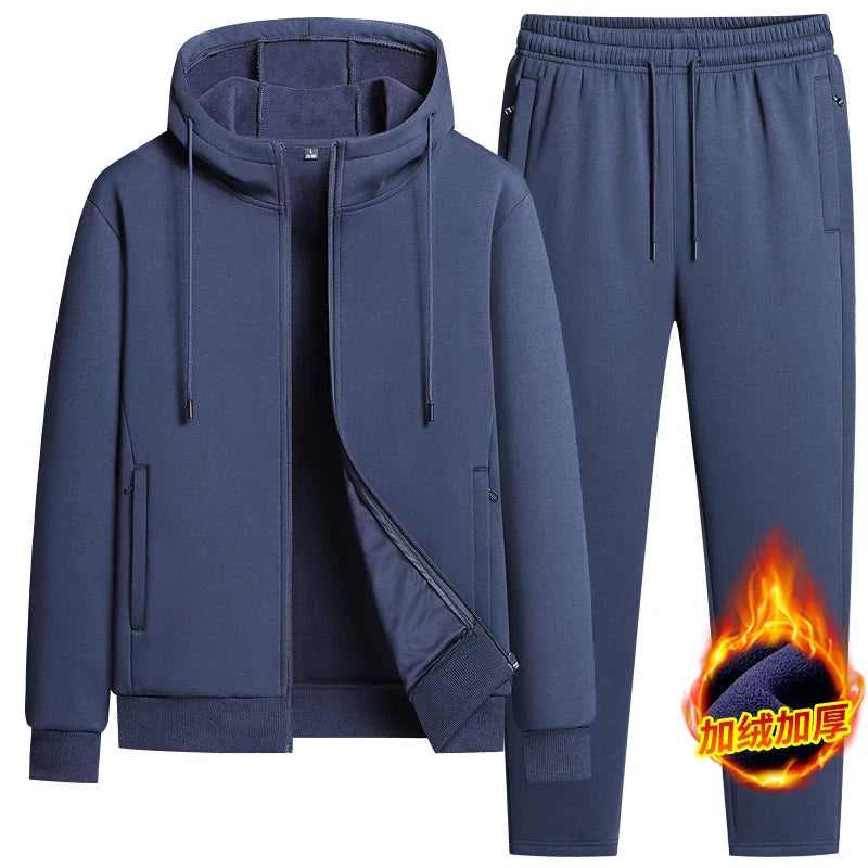 Autumn and winter hooded cardigan with fleece and thickened two-piece sporty and fashionable pure cotton set