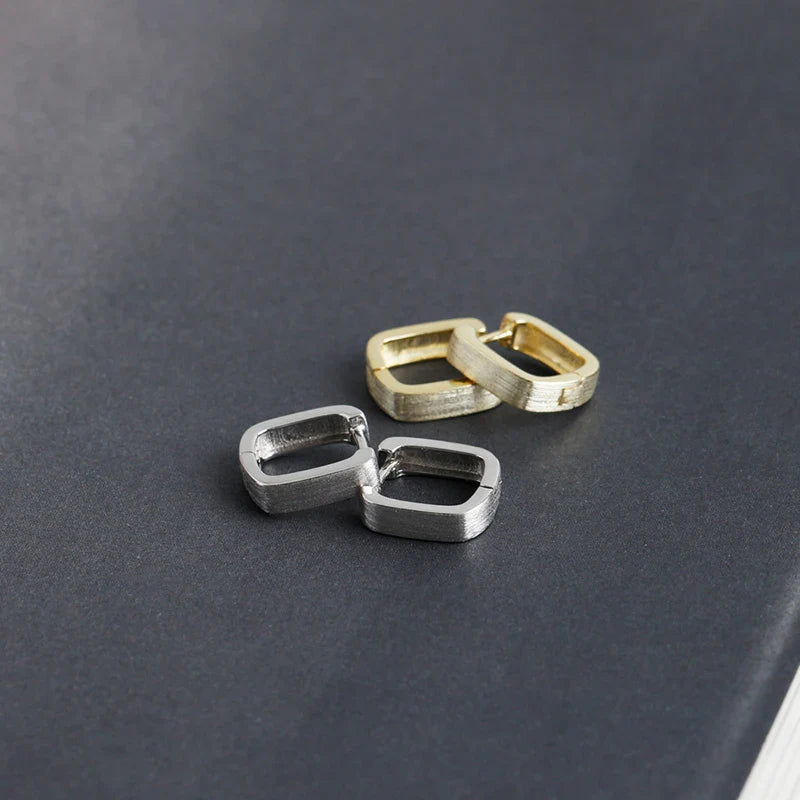WANTME 925 Sterling Silver Fashion Matte Square Ear Clasps for Women European Statemnet Gold Huggies Hoop Earring Jewelry Gift