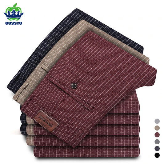 Clothing Spring Summer Plaid Pants Men Business Red Khaki Grey Suit Pant