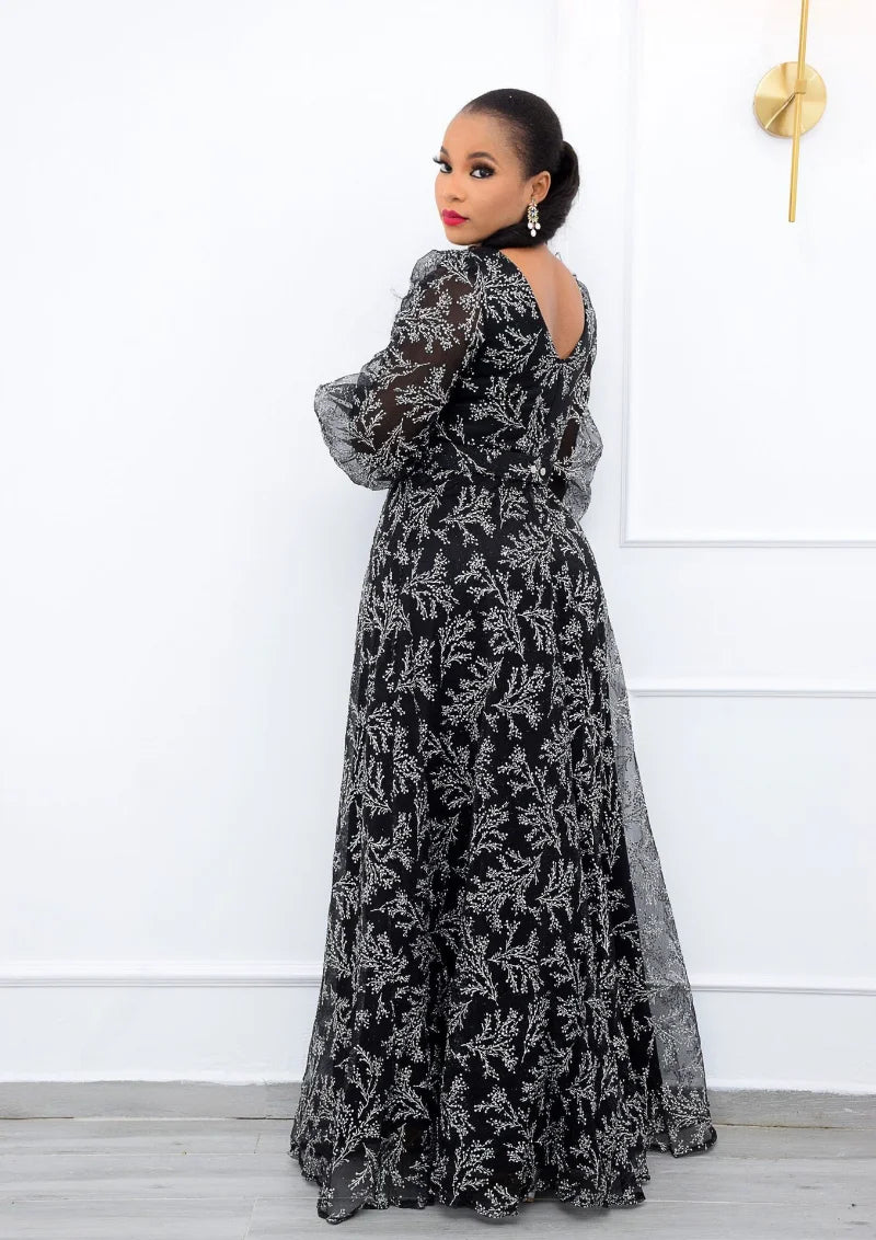 Elegant A Line Dress African Clothes For Women Dashiki African Dress O Neck Lanter Sleeve Party Dresses Retro Plus Size 5XL