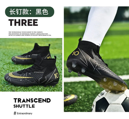 Mens Soccer Cleats High Ankle Football Shoes Long Spikes Outdoor Soccer