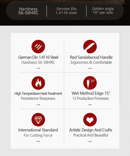 Stainless Steel 7'' Santoku Knife Din 1.4116 Slicing Chef Kitchen