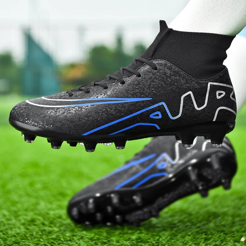 Men Soccer Cleats High Ankle Football Boots TF/FG Training Outdoor Long Spikes