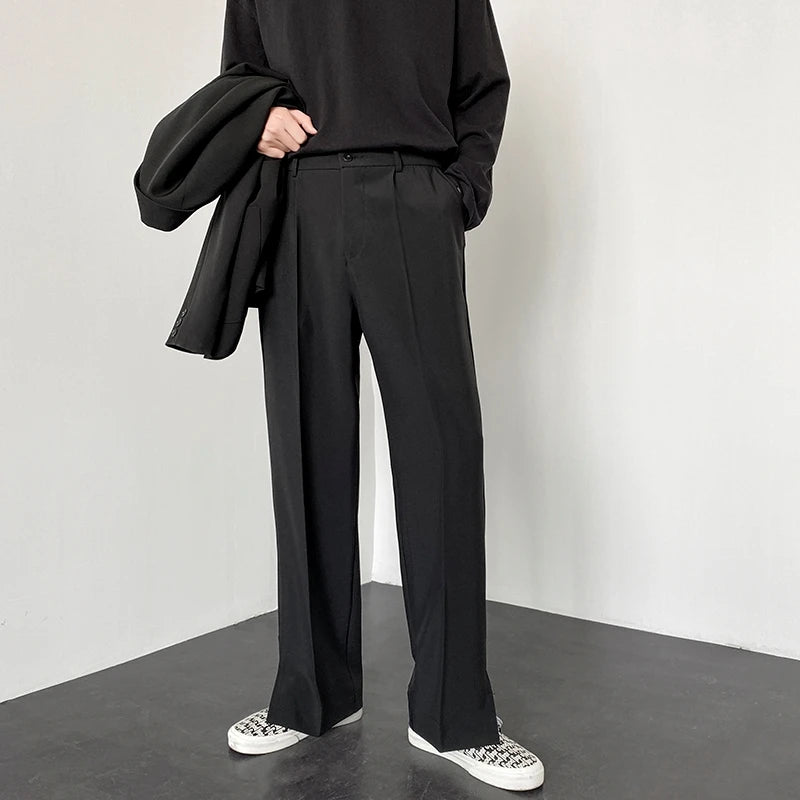 Men Suit Pants Korean Casual Pant Neutral Solid Fashion Design Wide Leg Business
