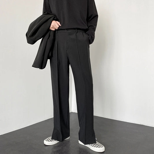 Men Suit Pants Korean Casual Pant Neutral Solid Fashion Design Wide Leg Business