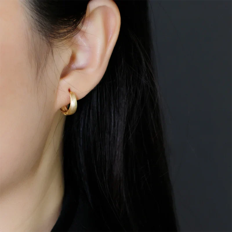 WANTME 925 Sterling Silver Fine Matte Simple Wide Huggies Gothic Hoop Earrings for Women Unisex Piercing Rock Jewelry Ear Buckle