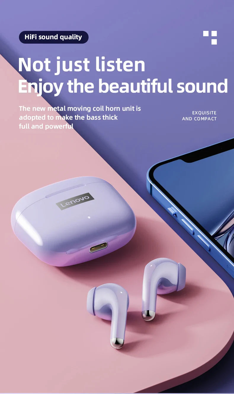 New Lenovo LP40 Pro TWS Bluetooth V5.3 Earphones Smart Touch Control With Hands-free Call Headset Noise Isolating Headphones