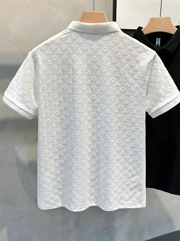 Summer New Men's Lop-up Hollow Short-sleeved Polo Tee Shirt Ice Silk Breathable Business Fashion T-Shirt Male Brand Clothes