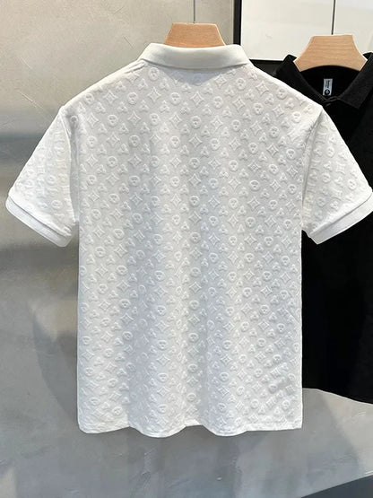 Summer New Men's Lop-up Hollow Short-sleeved Polo Tee Shirt Ice Silk Breathable Business Fashion T-Shirt Male Brand Clothes