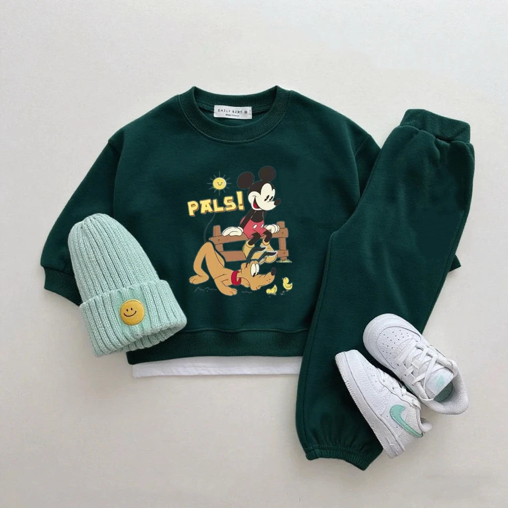 Boys Trendy Wear Long-sleeved Tracksuits Children 2026 Costume Mickey Mouse Tops Green Sweatpants New Two Piece Baby Clothing
