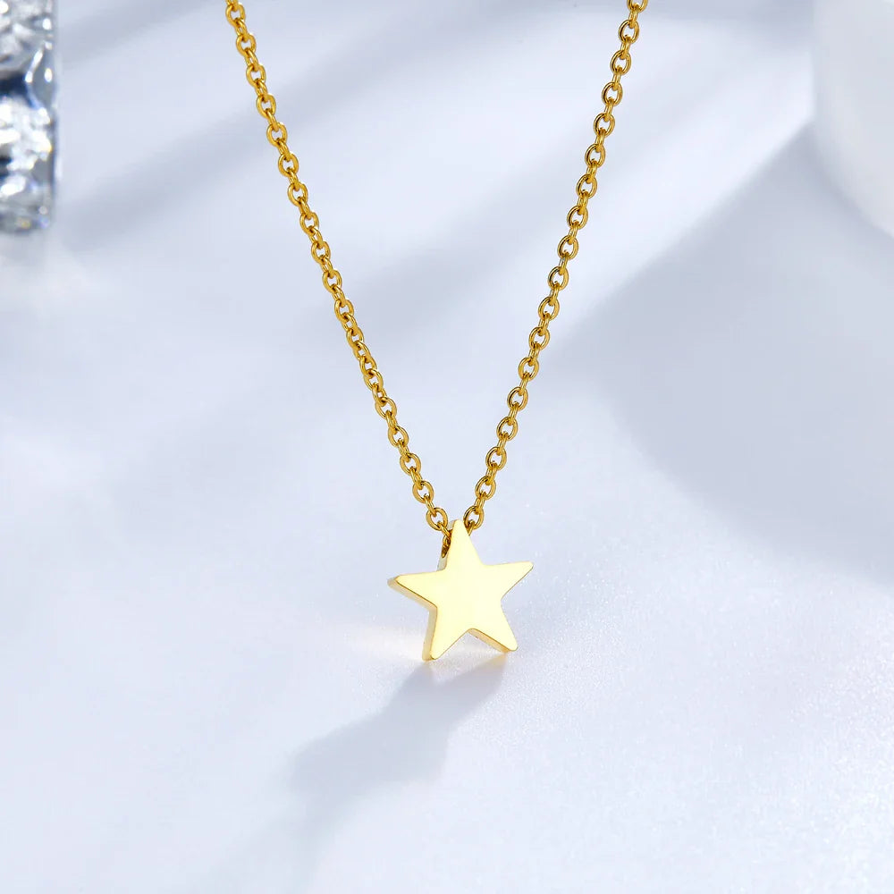 LUXUKISSKIDS Heart Star Moon Pendant Necklaces Tiny Charms Stainless Steel Choker Women/Girls Y2K Sweater Boho Jewelry Collares
