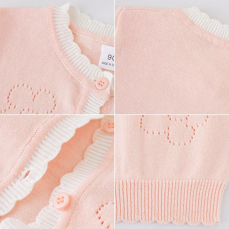 Spring Flower Pink Girls Cardigan Sweater Candy Colour Coat Kids Jacket