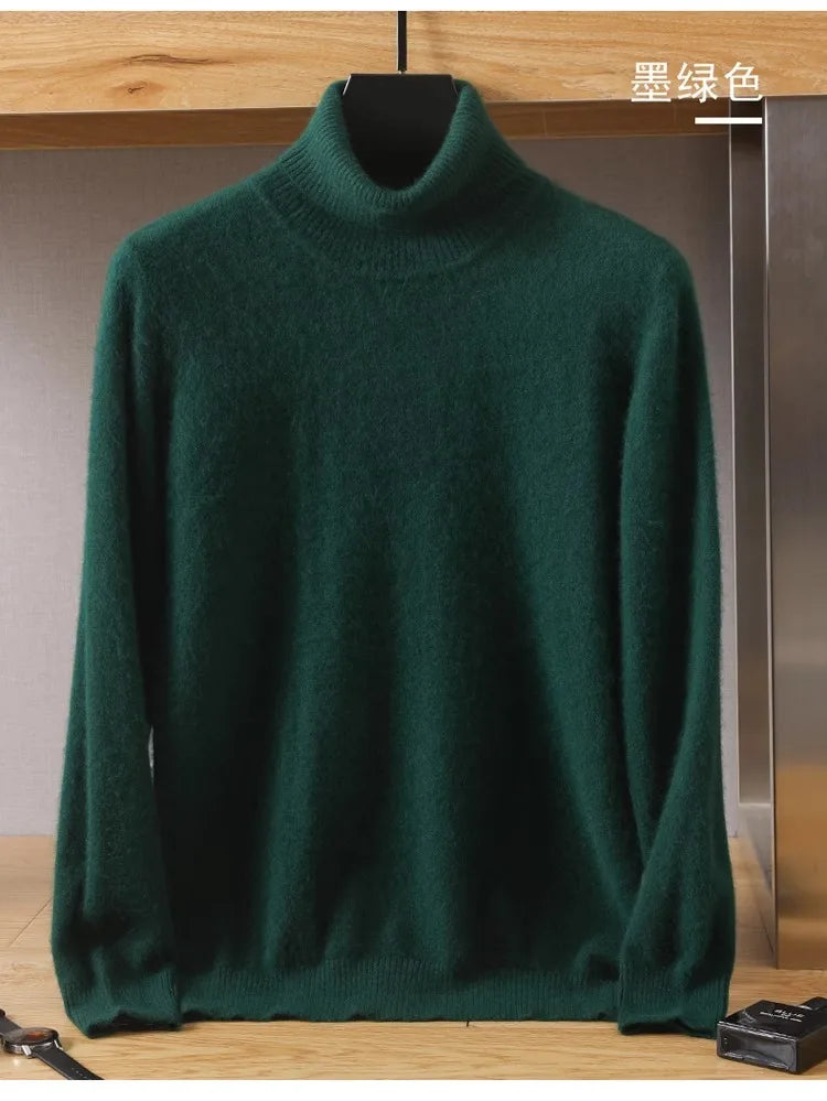 Men's 100% pure Mink velvet Cashmere Sweater High Lapels Pullovers Knitted Winter