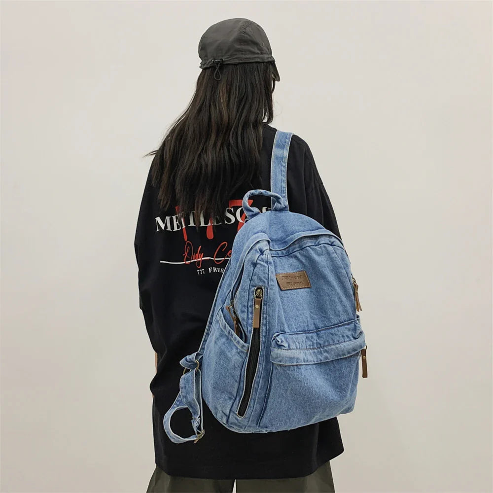 Denim Fashion Backpacks for School Trend Student Jeans Bag Multi Pockets Large Capacity Rucksack Mochila De Escola Feminina 2023