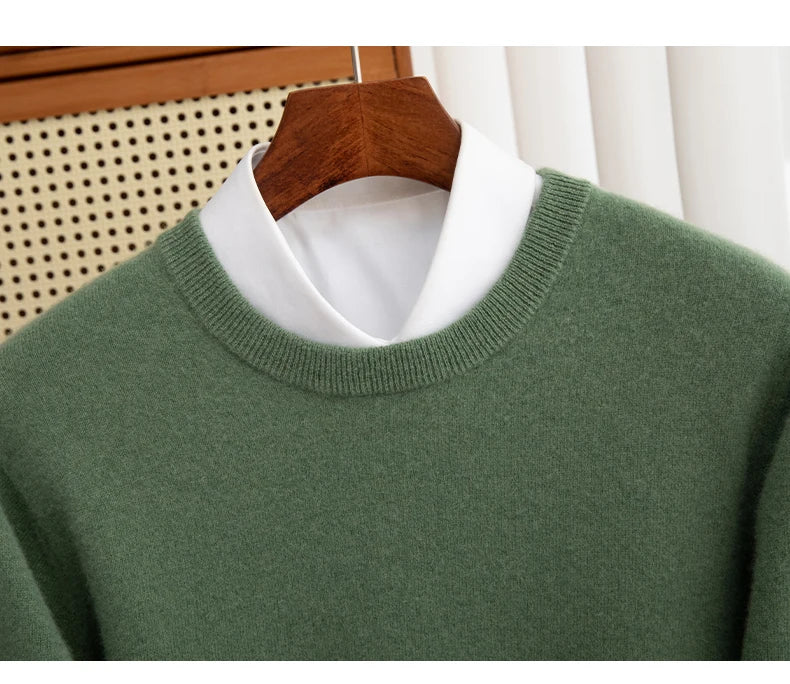 Pure Wool Sweater Men's Autumn Winter O-Neck Pullovers Business Casual