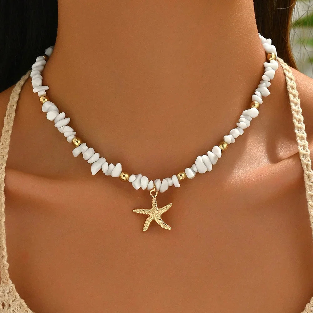 Fashionable  Natural Seashell Beaded Necklace Shell Pendant Ocean Inspired Jewelry Choker Suitable For Women Holiday Party Daily