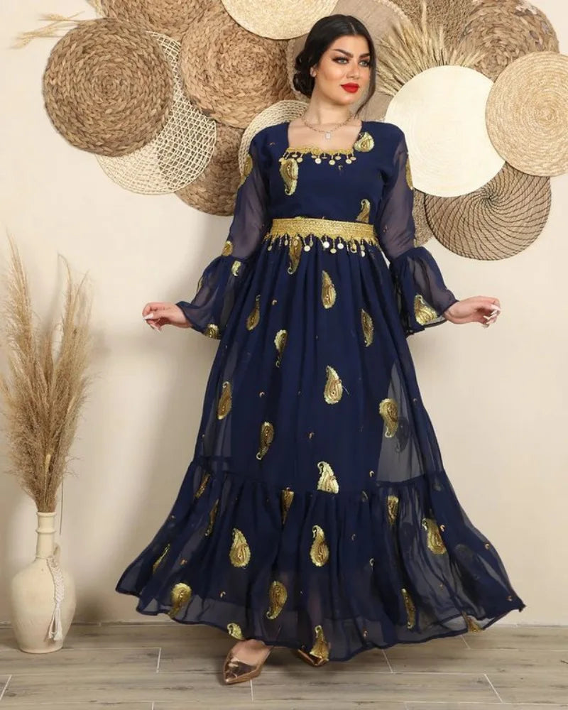 Evening Dresses Square Collar A-LINE Long Sleeved Tea-Length Formal Dress Women