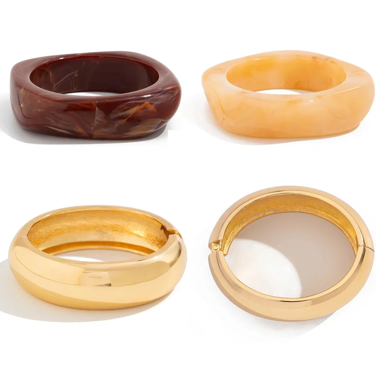 IngeSight.Z 3 Styles Vintage Irregular Resin Bangle Bracelets Women Punk Geometric Wide Metal Bracelet Chunky Party Jewelry Gift