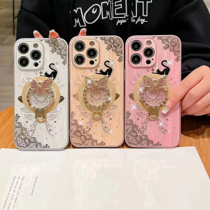 Case For iPhone 16 15 Plus 14 13 Pro Max 16Pro Bling Butterfly Holder Ultra-thin Shockproof Cover