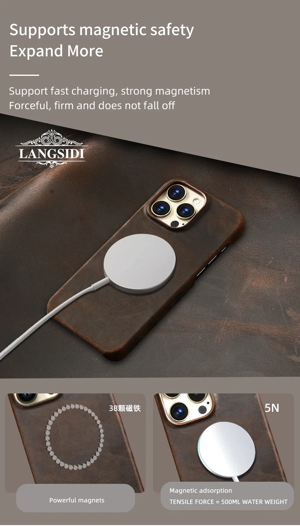 Magsafe Case for iPhone 17 Air 16 15 Pro Max Retro Luxury Full Grain Cowhide Genuine Oiled PULL-UP Leather Magnetic Cover
