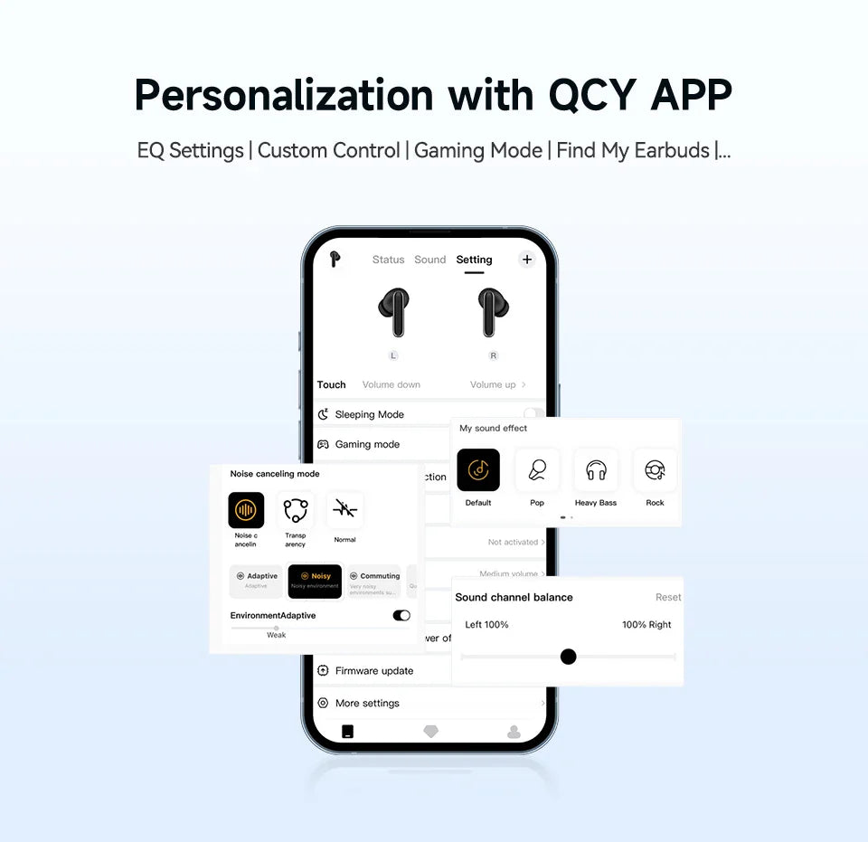 QCY Melobuds N50 ANC Bluetooth 5.4 Wireless Earphones Active Noise Cancellation 6 Mics Clear Call Earbuds Multipoint Connection
