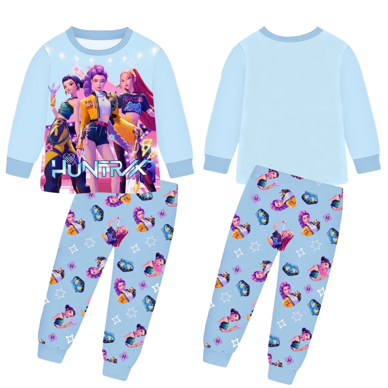 Anime Kpop Demon Hunters Zoey Costume Autumn Pajamas for Children's Clothing 3-14Years Kids Huntrix Rumi Girls Tshirt Pants Sets