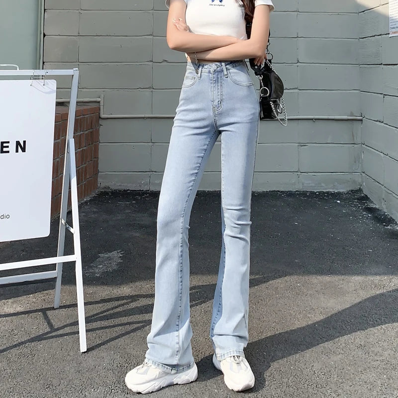 Flared Jeans Woman High Waist Wide Leg Pants Leisure Fashion Stretch