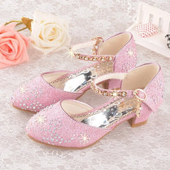 Girls Glitter Sandals Children's High Heels Shoes Kids Performance Crystal Sandals