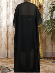 Abayas For Women Dubai With Hijabs Black Round Neck Embroidered Loose African