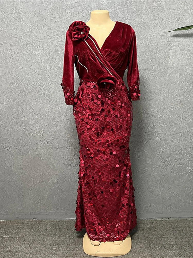 Evening Dresses For Wedding Party African Turkey Women Mermaid Gown V-neck Bodycon Sexy Robe Africaine Ankara Ladies Clothing