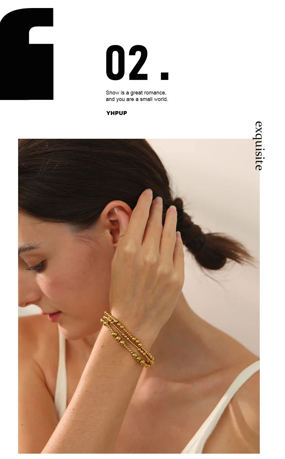 Yhpup 3/4/5/6 MM Stainless Steel Beads Daily Handmade Elastic Bracelet Bangle Waterproof Wrist Wholesale Gold Color Jewelry Men