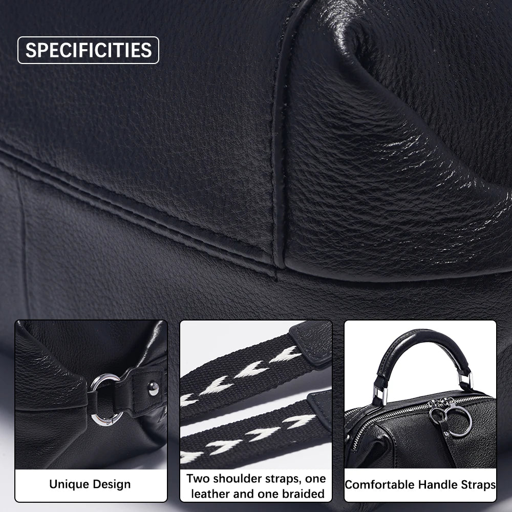 Black White Shoulder Bag For Women 100% Genuine Leather Handbag