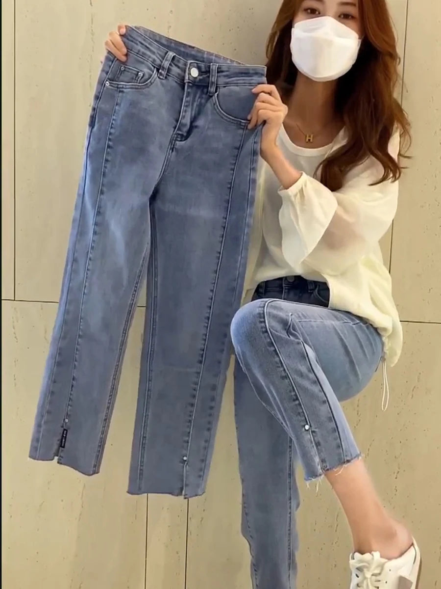 Y2k Pear-shaped Body Wear With Plus-size 2023 Spring And Autumn Split Jeans