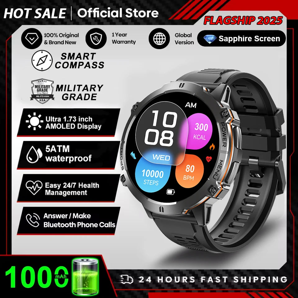 T-Rex 3 Military Grade 1000mAh Battery Smart Watch 10ATM Waterproof GPS Compass Altimeter Call AMOLED Men Swim Sports Smartwatch