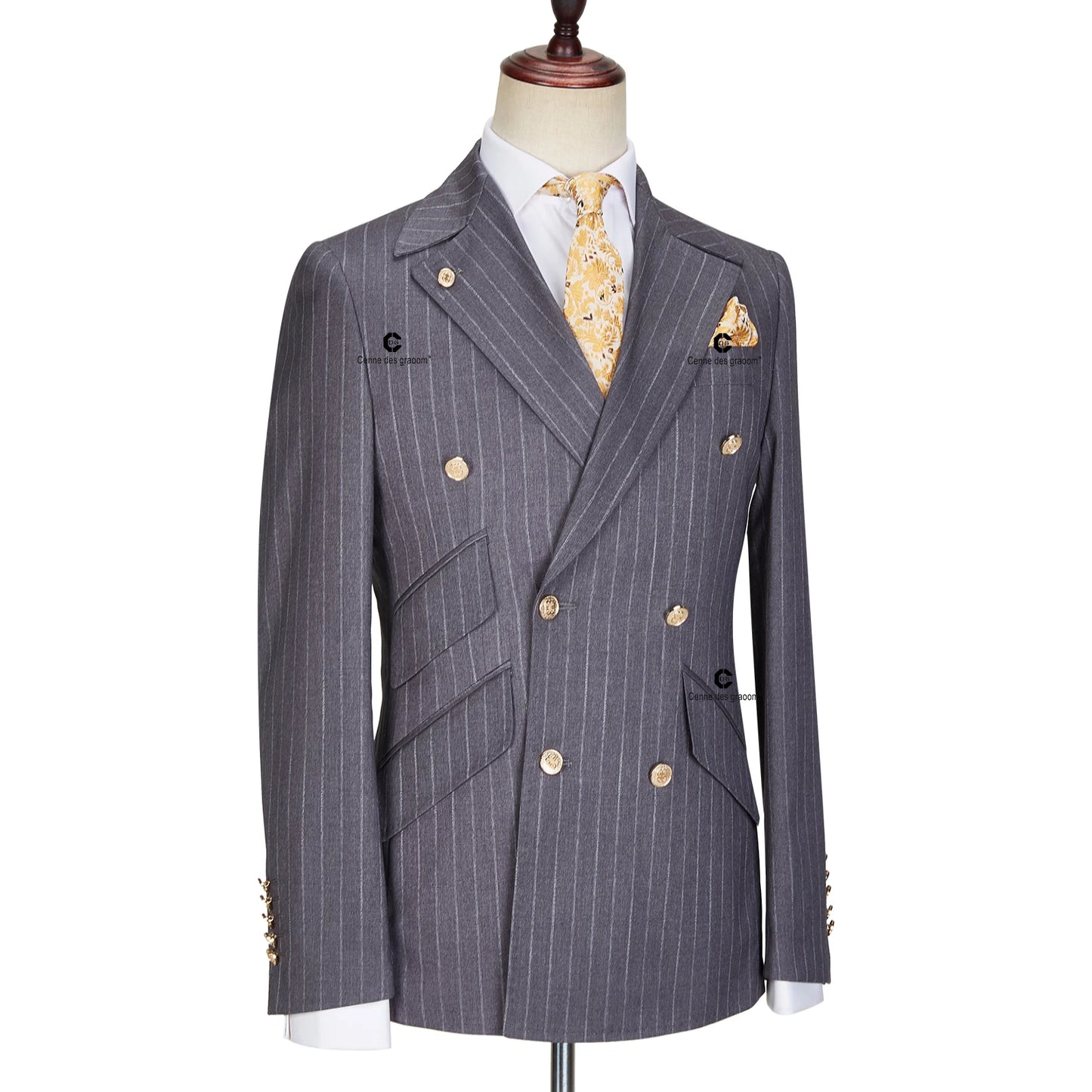 Tuxedo for Mens: Double Breasted Pinstripe Suits For Men Grey Blazer Pants 2 Piece